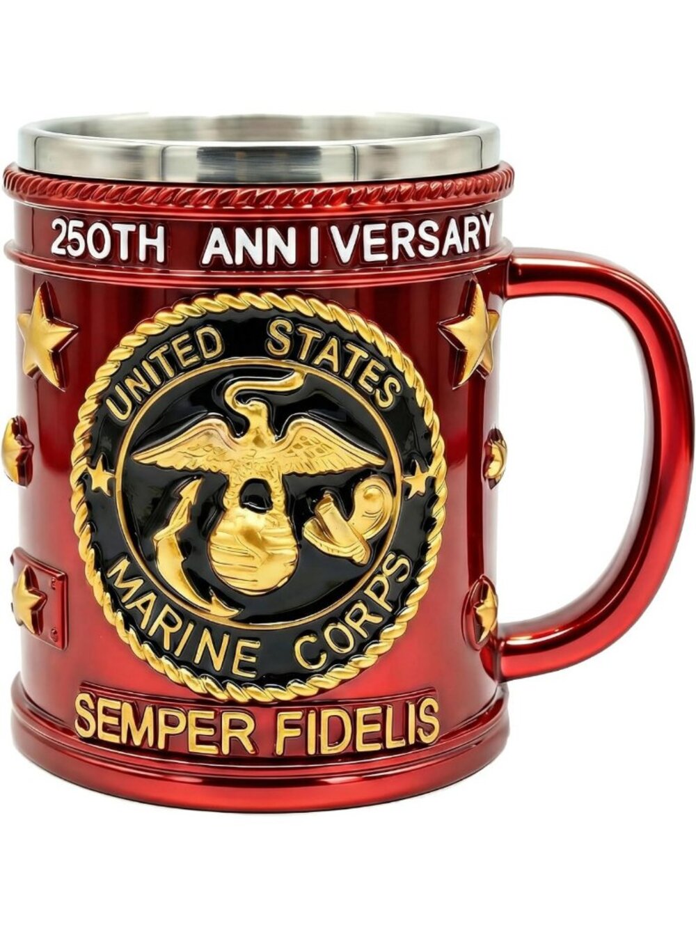 Hand-Painted 15oz Marine Corps Coffee Mug - Stainless Steel Veteran Gift